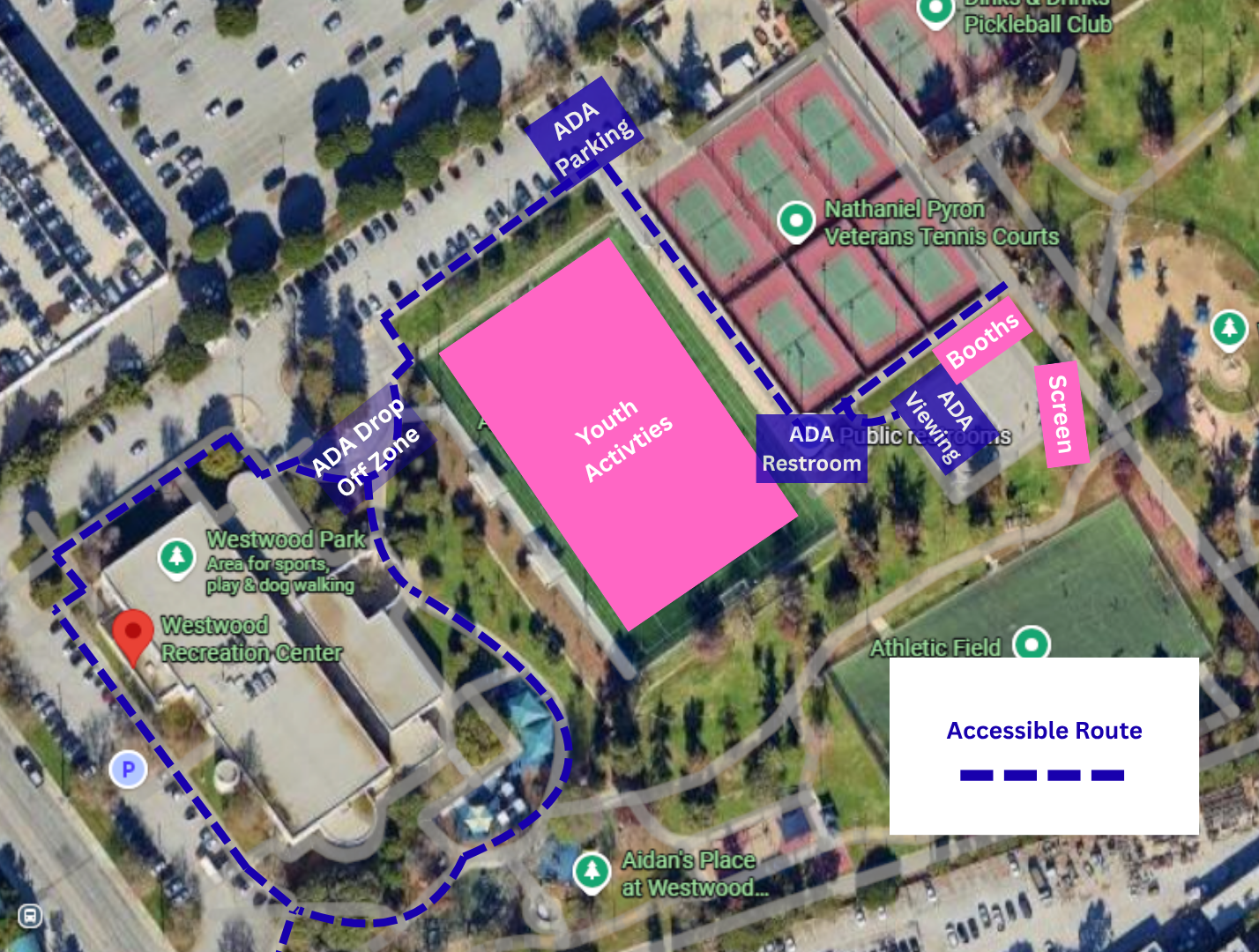 This is an image of the event site with accessible pathways highlighted